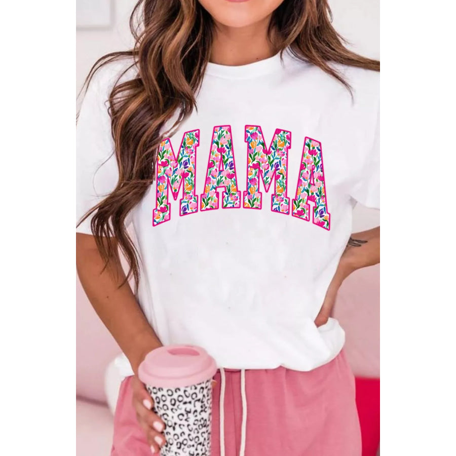 Full Size Floral Mama Graphic Casual Short Sleeve T-Shirt Plus Size Apparel and Accessories