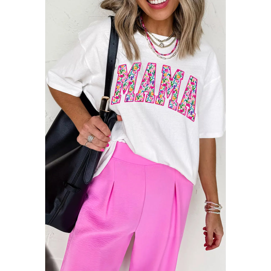 Full Size Floral Mama Graphic Casual Short Sleeve T-Shirt Plus Size Apparel and Accessories
