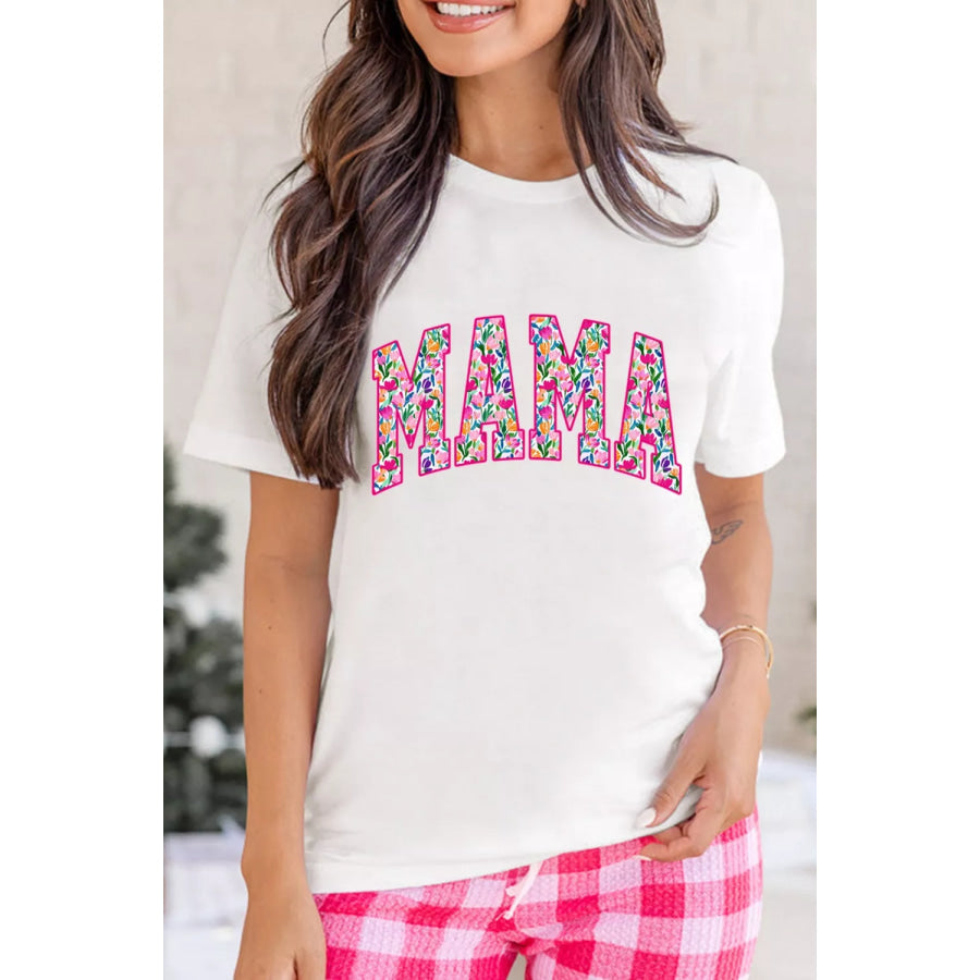 Full Size Floral Mama Graphic Casual Short Sleeve T-Shirt Plus Size Apparel and Accessories