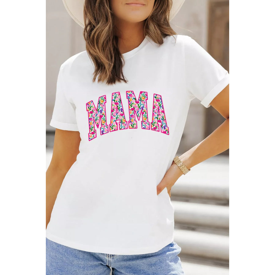 Full Size Floral Mama Graphic Casual Short Sleeve T-Shirt Plus Size Apparel and Accessories