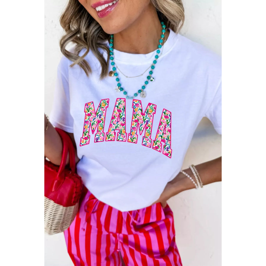 Full Size Floral Mama Graphic Casual Short Sleeve T-Shirt Plus Size Apparel and Accessories