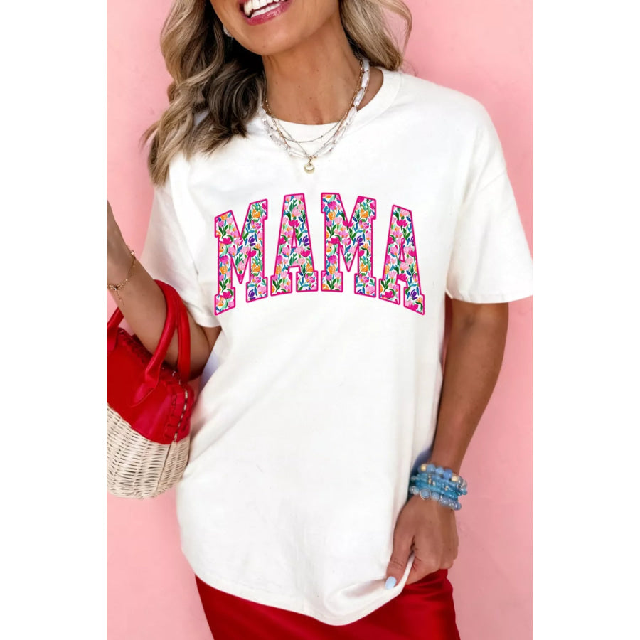 Full Size Floral Mama Graphic Casual Short Sleeve T-Shirt Plus Size White / S Apparel and Accessories