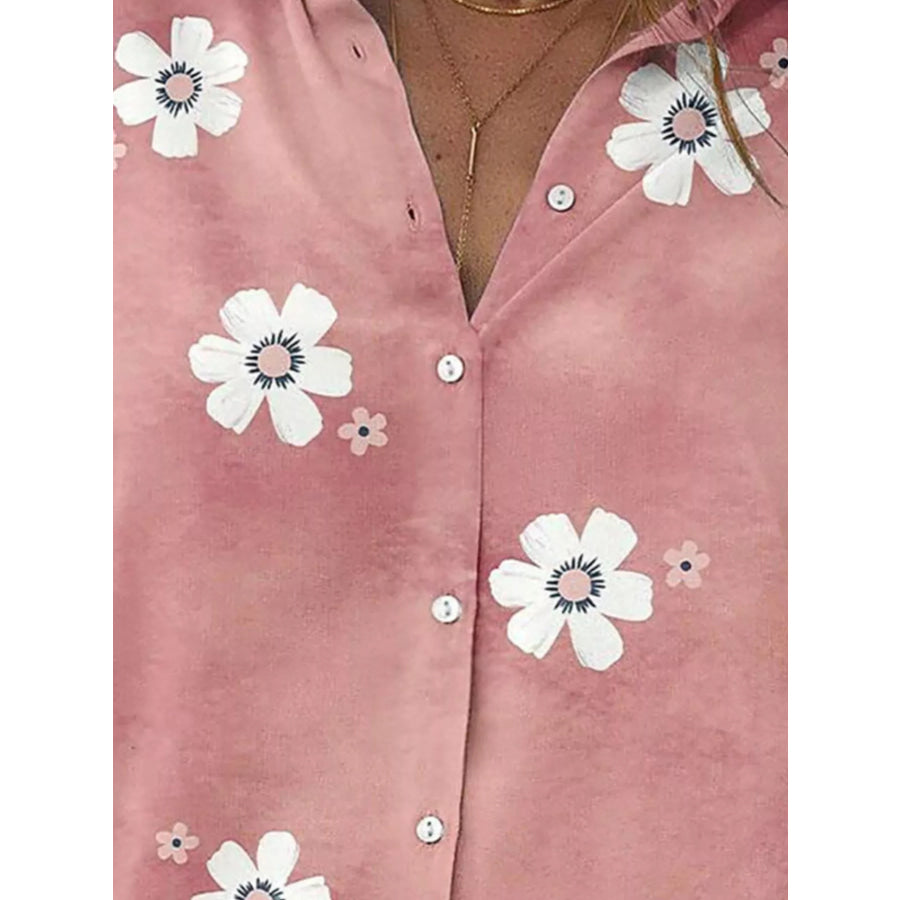 Full Size Floral Print Button-Down Casual Shirt Plus Apparel and Accessories