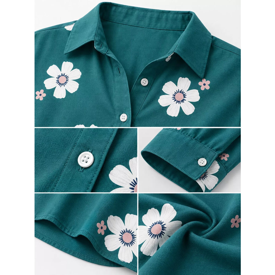 Full Size Floral Print Button-Down Casual Shirt Plus Apparel and Accessories
