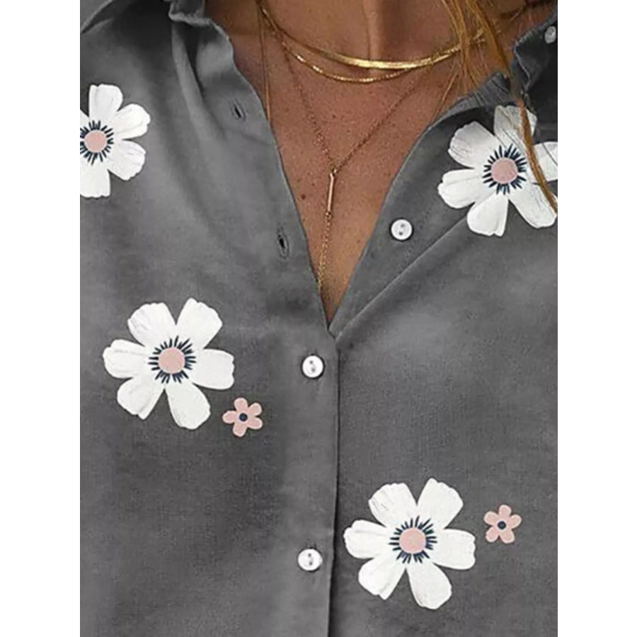 Full Size Floral Print Button-Down Casual Shirt Plus Apparel and Accessories