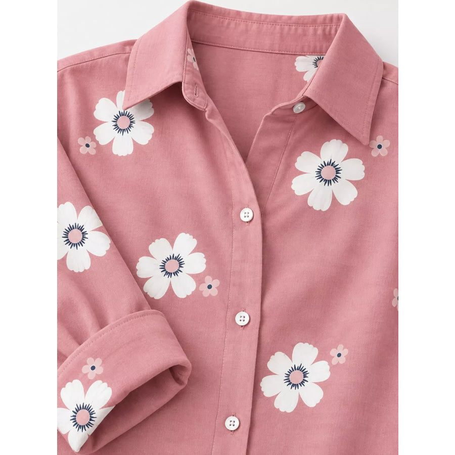 Full Size Floral Print Button-Down Casual Shirt Plus Apparel and Accessories