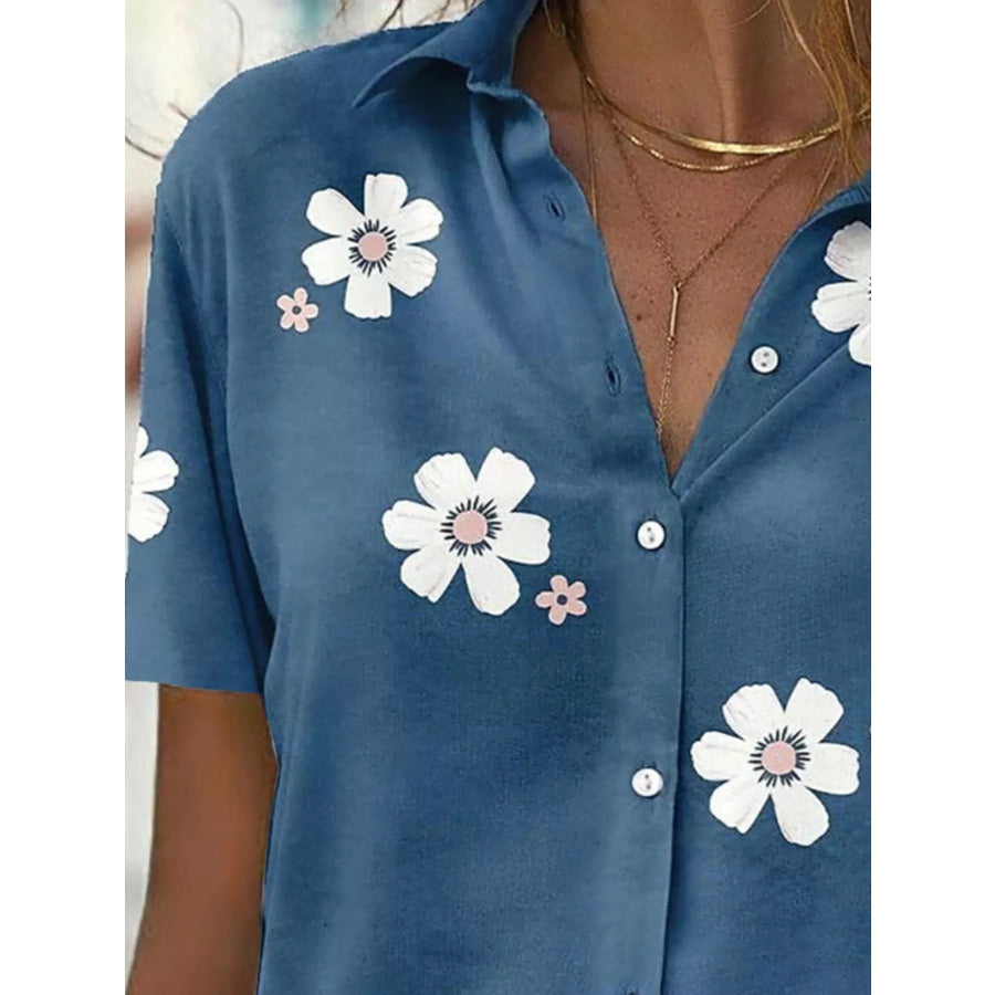 Full Size Floral Print Button-Down Casual Shirt Plus Apparel and Accessories