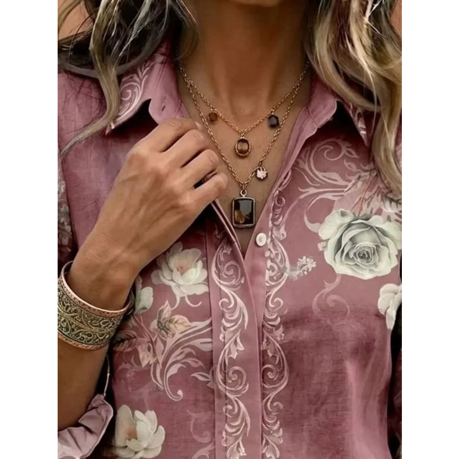 Full Size Floral Print Button-Down Shirt Plus Apparel and Accessories