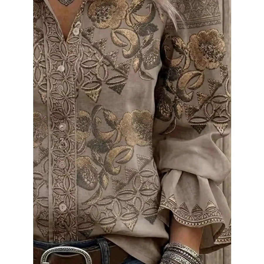 Full Size Floral Print Button-Down Shirt Plus Apparel and Accessories
