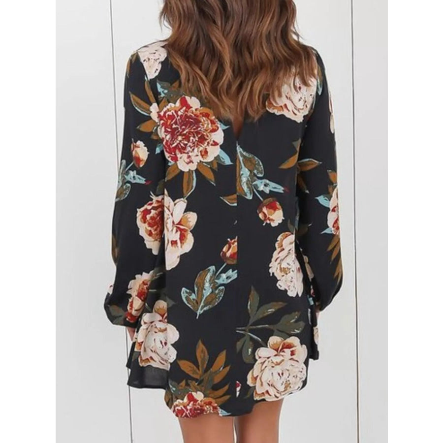 Full Size Floral Print Choker Neck Long Sleeve Blouse Plus Apparel and Accessories
