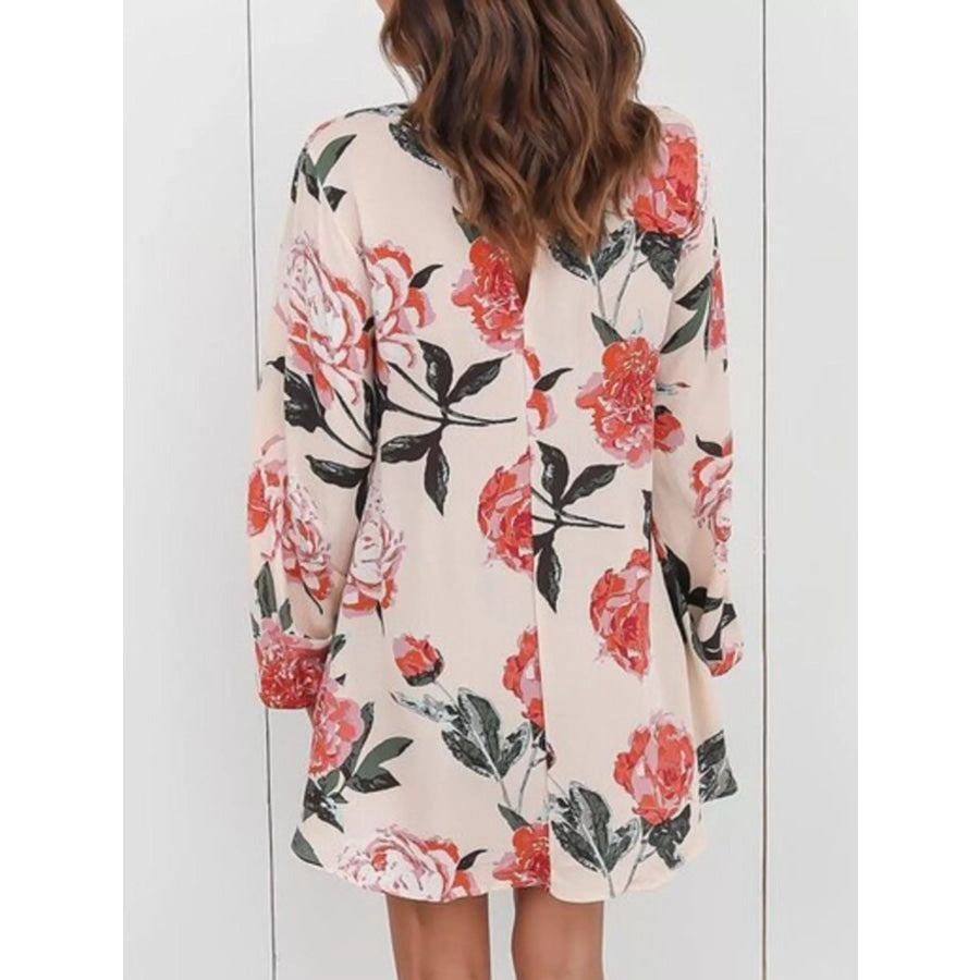 Full Size Floral Print Choker Neck Long Sleeve Blouse Plus Apparel and Accessories