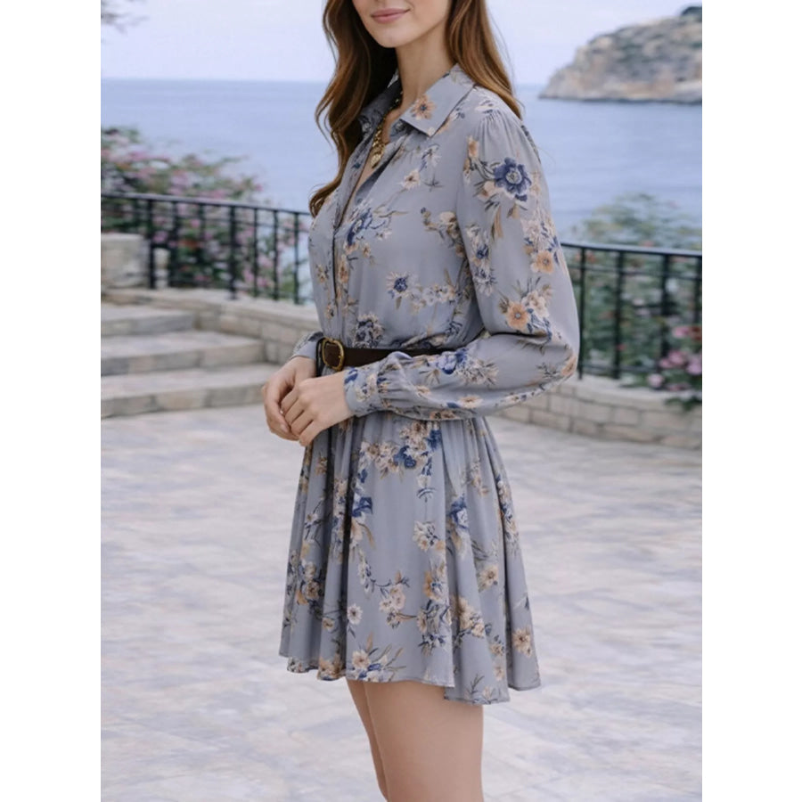 Full Size Floral Print Long Sleeve Shirt Dress Plus Size Apparel and Accessories