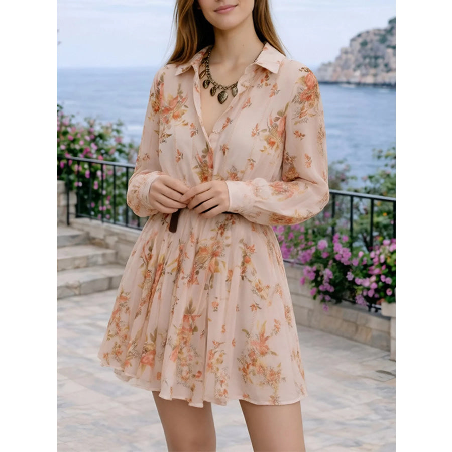 Full Size Floral Print Long Sleeve Shirt Dress Plus Size Apparel and Accessories