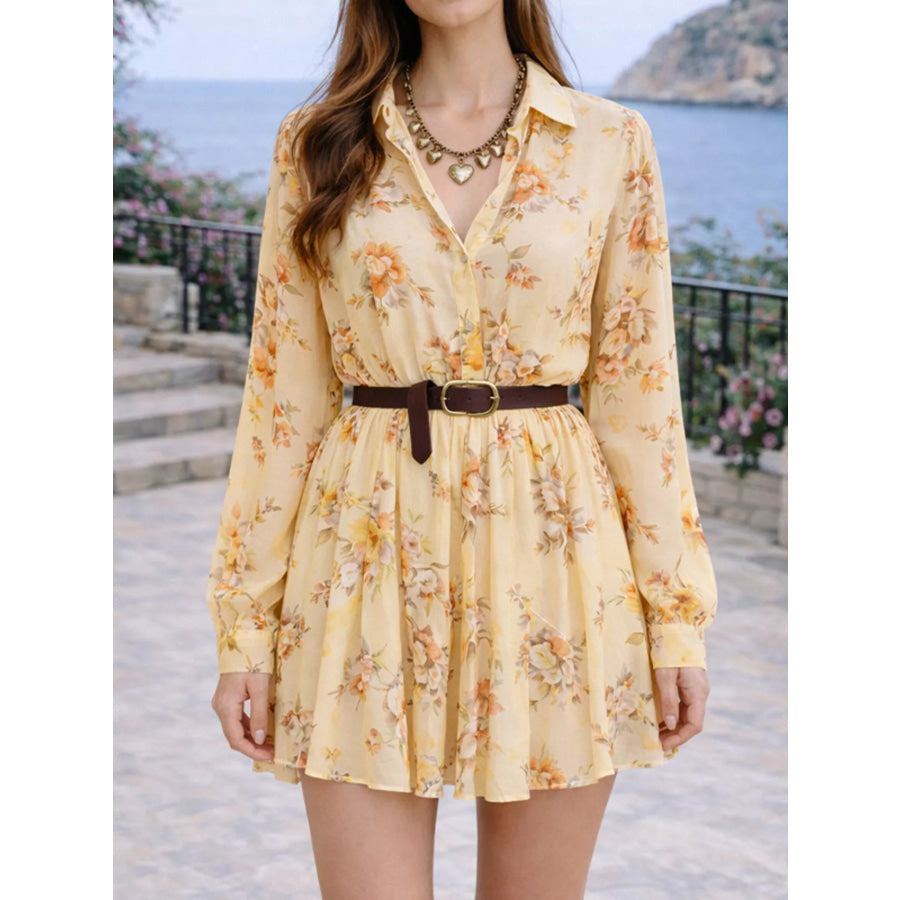 Full Size Floral Print Long Sleeve Shirt Dress Plus Size Apparel and Accessories