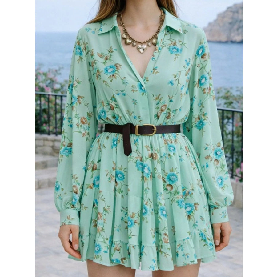 Full Size Floral Print Long Sleeve Shirt Dress Plus Size Apparel and Accessories