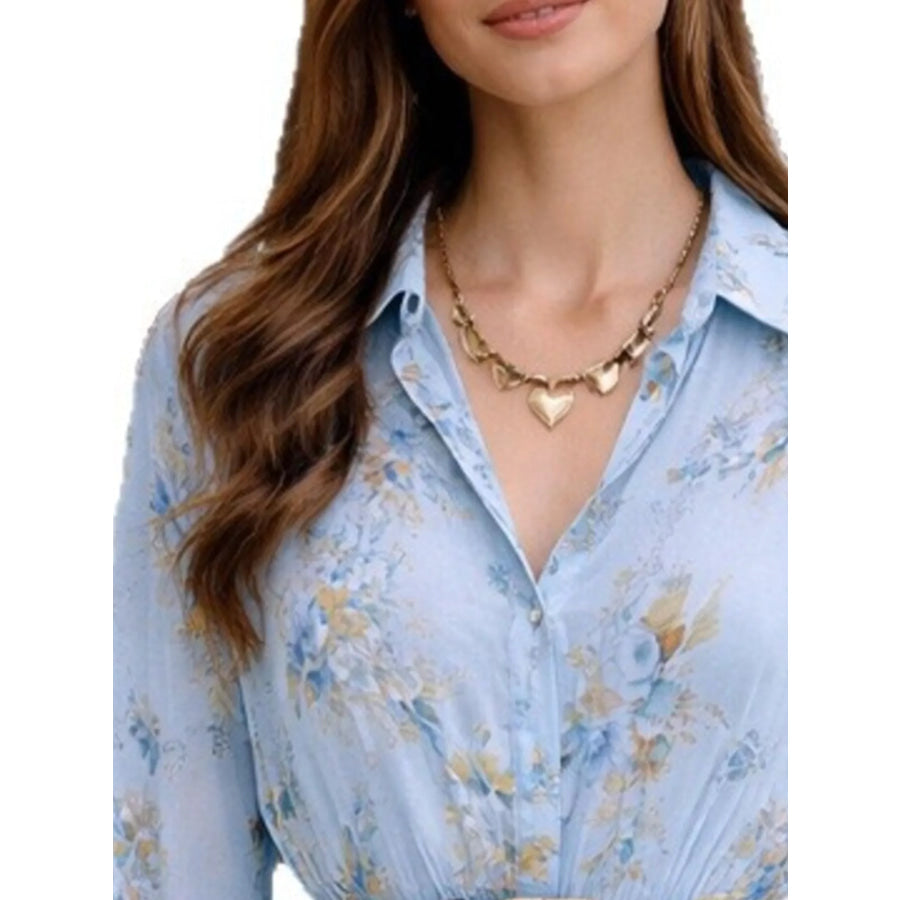 Full Size Floral Print Long Sleeve Shirt Dress Plus Size Apparel and Accessories