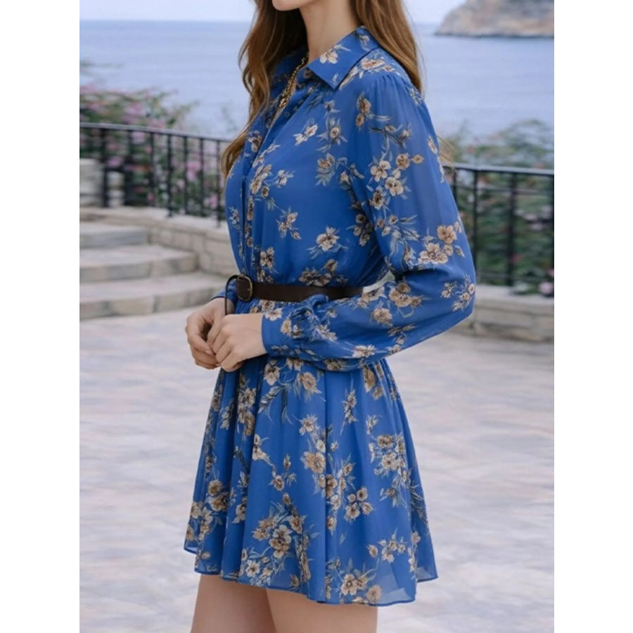 Full Size Floral Print Long Sleeve Shirt Dress Plus Size Apparel and Accessories