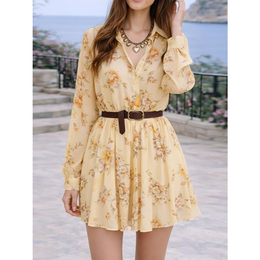 Full Size Floral Print Long Sleeve Shirt Dress Plus Size Apparel and Accessories