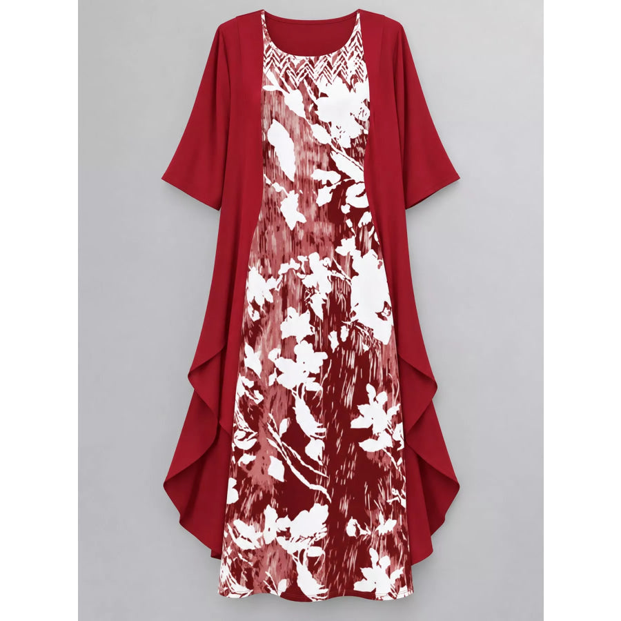 Full Size Floral Print Midi Dress and Chiffon Cardigan Set Plus Apparel Accessories