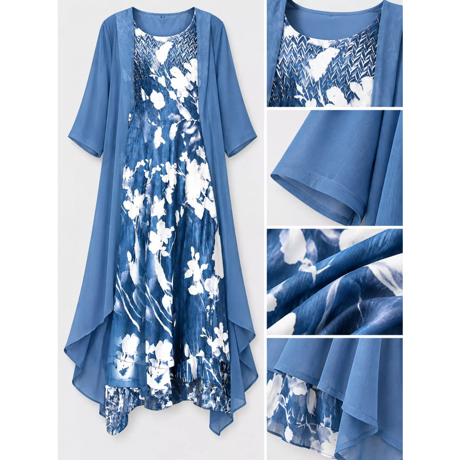 Full Size Floral Print Midi Dress and Chiffon Cardigan Set Plus Apparel Accessories