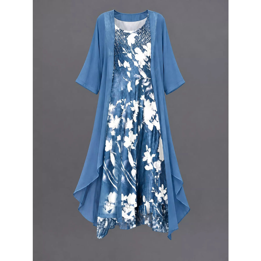 Full Size Floral Print Midi Dress and Chiffon Cardigan Set Plus Apparel Accessories