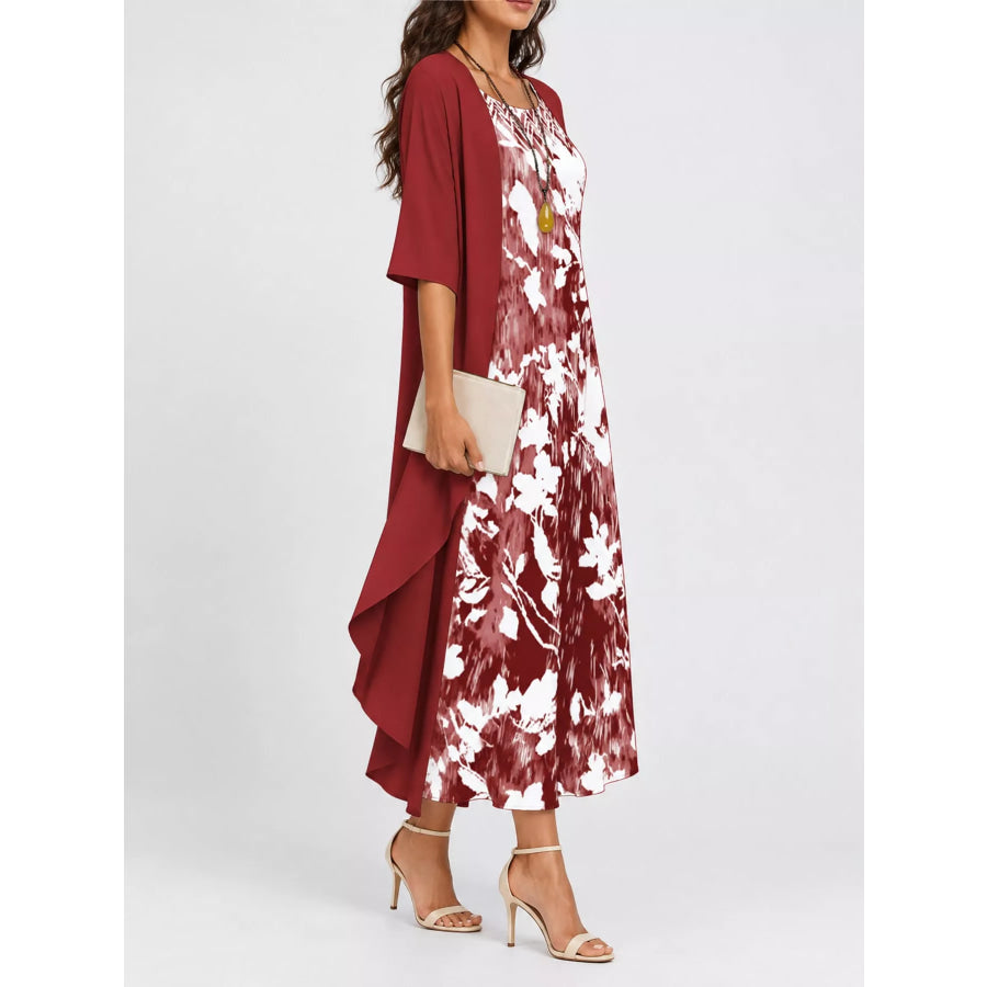 Full Size Floral Print Midi Dress and Chiffon Cardigan Set Plus Apparel Accessories