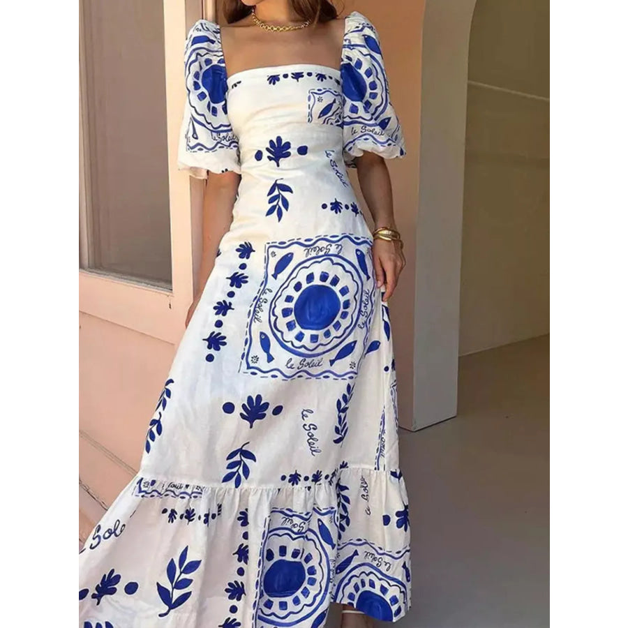 Full Size Floral Print Puff Sleeve Maxi Dress Plus Size Apparel and Accessories
