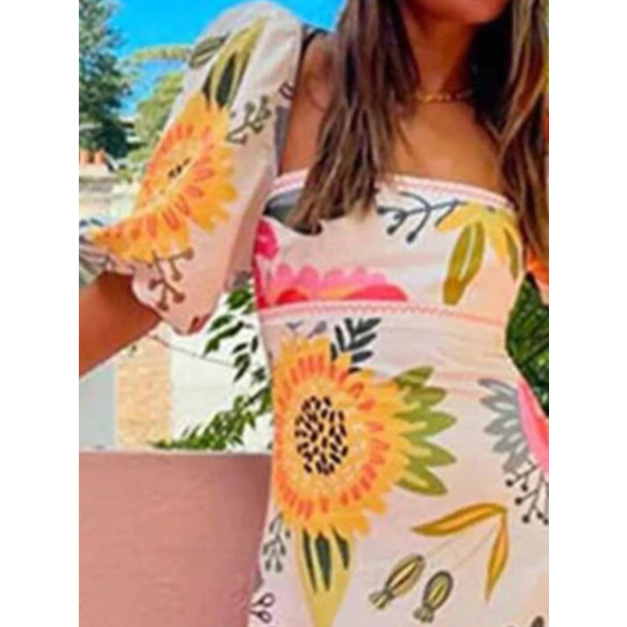 Full Size Floral Print Puff Sleeve Maxi Dress Plus Size Apparel and Accessories