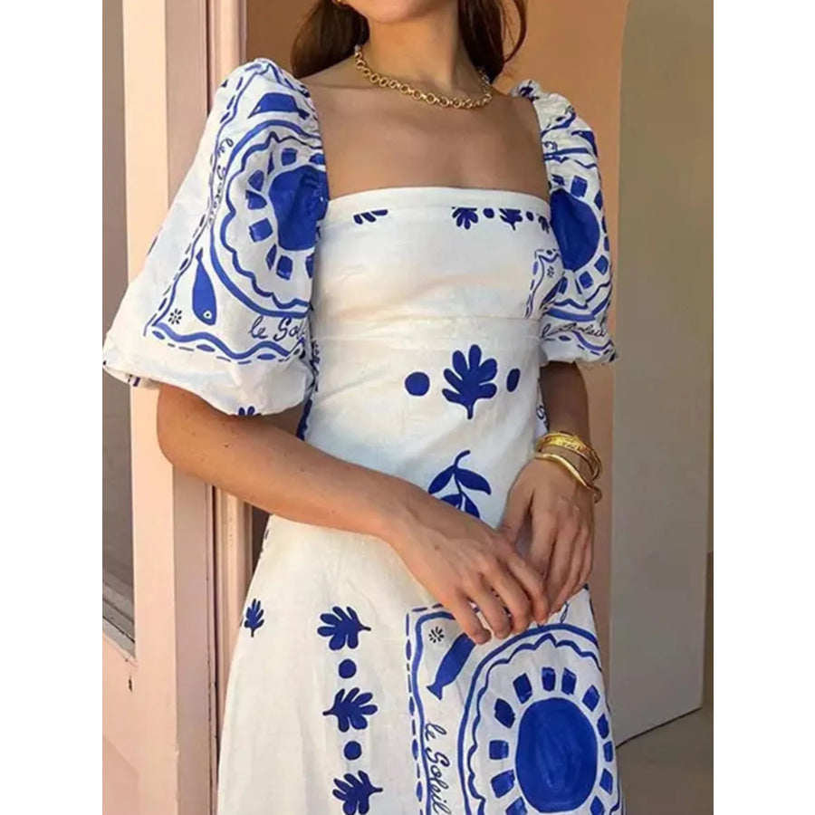 Full Size Floral Print Puff Sleeve Maxi Dress Plus Size Apparel and Accessories