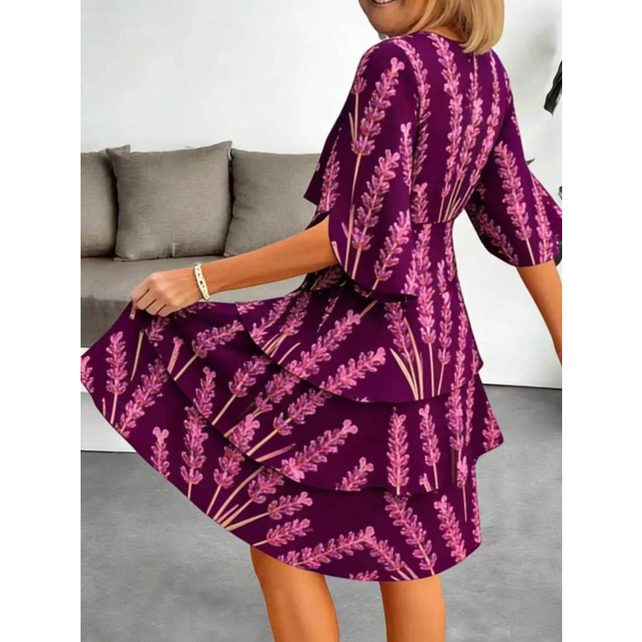 Full Size Floral Print Ruffle Hem Dress Plus Size Apparel and Accessories