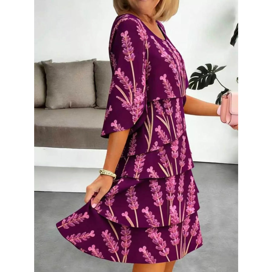 Full Size Floral Print Ruffle Hem Dress Plus Size Apparel and Accessories