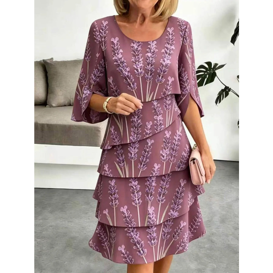 Full Size Floral Print Ruffle Hem Dress Plus Size Light Purple / S Apparel and Accessories