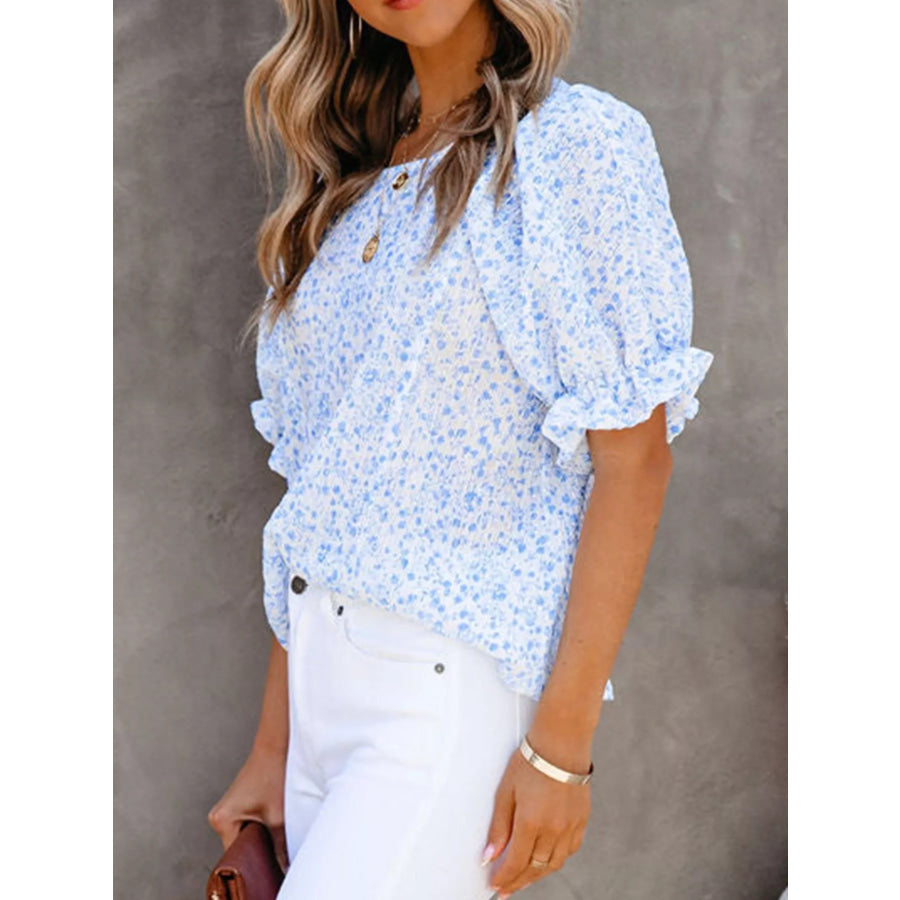 Full Size Floral Print Ruffle Sleeve Blouse Plus Size Apparel and Accessories