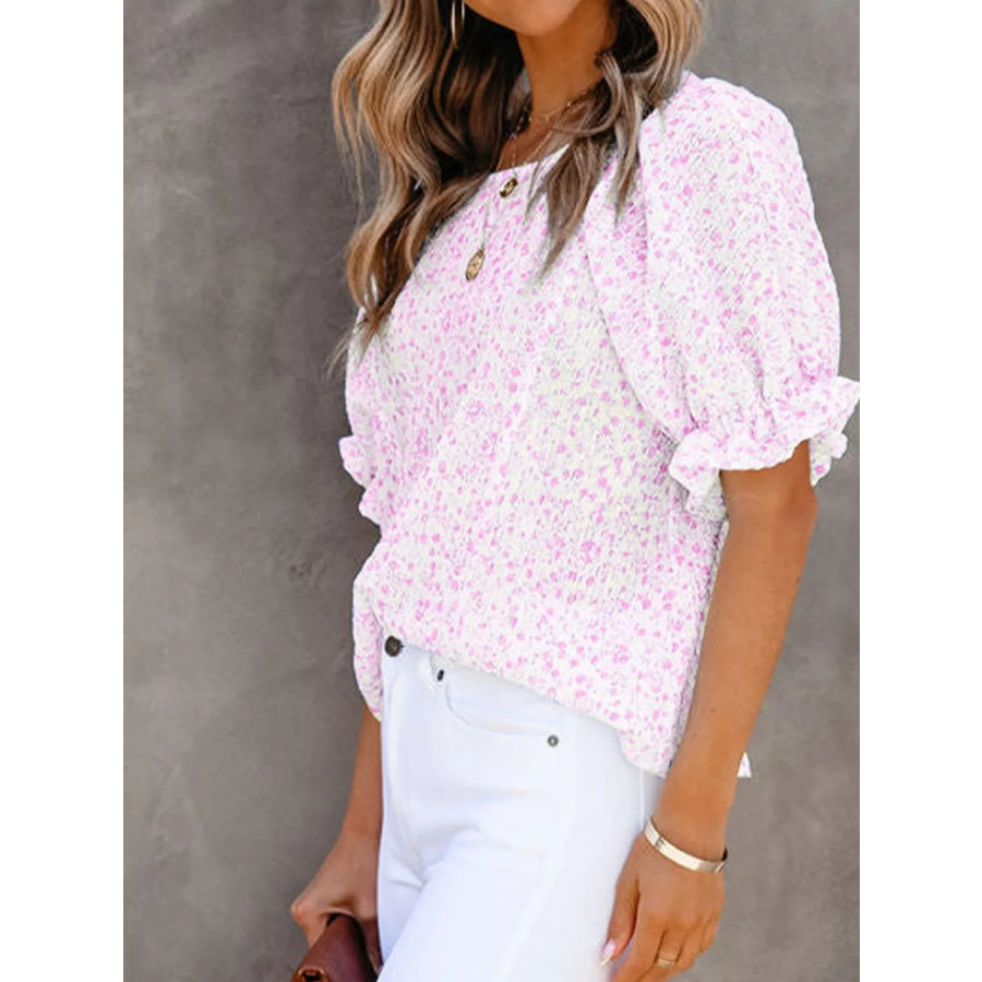 Full Size Floral Print Ruffle Sleeve Blouse Plus Size Apparel and Accessories