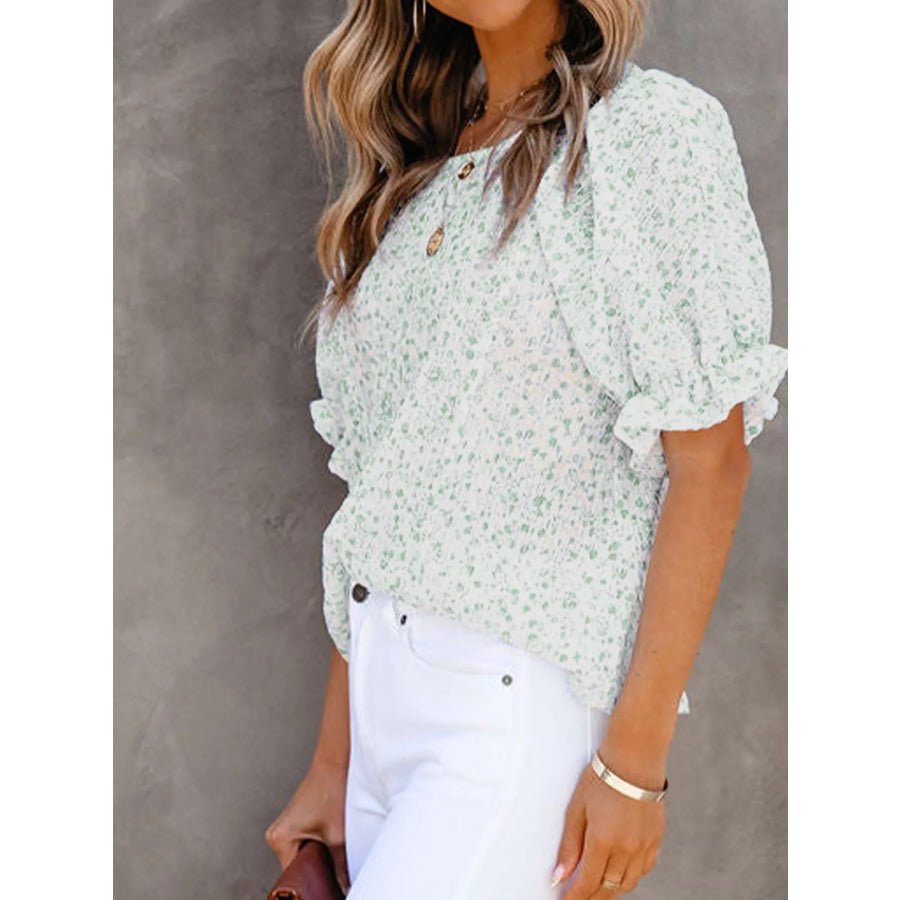 Full Size Floral Print Ruffle Sleeve Blouse Plus Size Apparel and Accessories