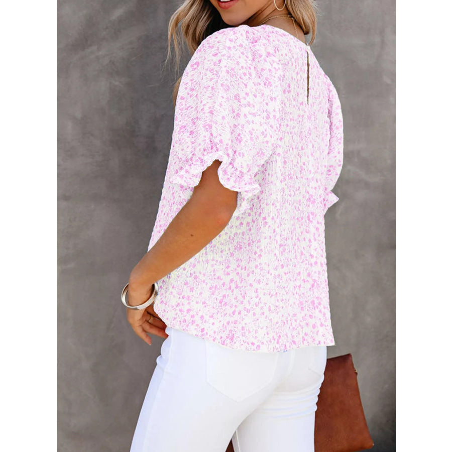Full Size Floral Print Ruffle Sleeve Blouse Plus Size Apparel and Accessories