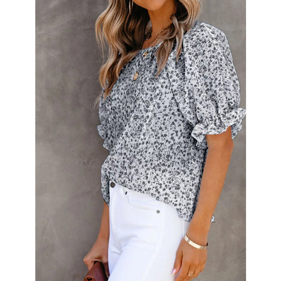 Full Size Floral Print Ruffle Sleeve Blouse Plus Size Apparel and Accessories
