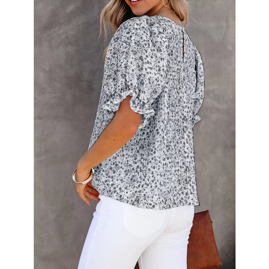 Full Size Floral Print Ruffle Sleeve Blouse Plus Size Apparel and Accessories