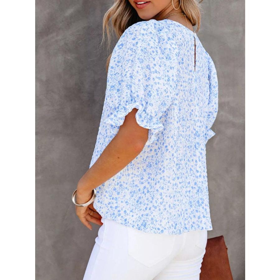 Full Size Floral Print Ruffle Sleeve Blouse Plus Size Apparel and Accessories