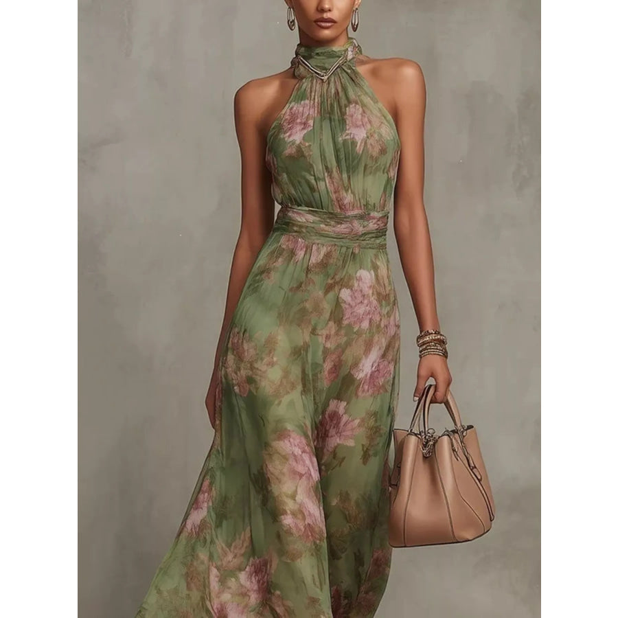 Full Size Floral Print Sleeveless Maxi Dress Plus Size Apparel and Accessories