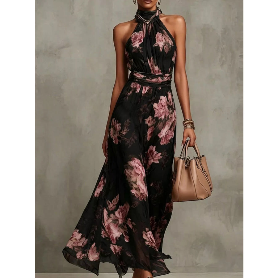 Full Size Floral Print Sleeveless Maxi Dress Plus Size Black / XS Apparel and Accessories
