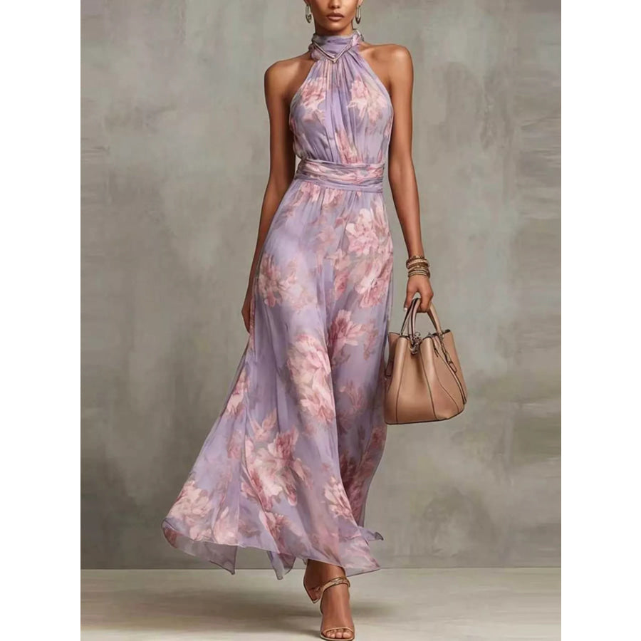Full Size Floral Print Sleeveless Maxi Dress Plus Size Light Purple / XS Apparel and Accessories