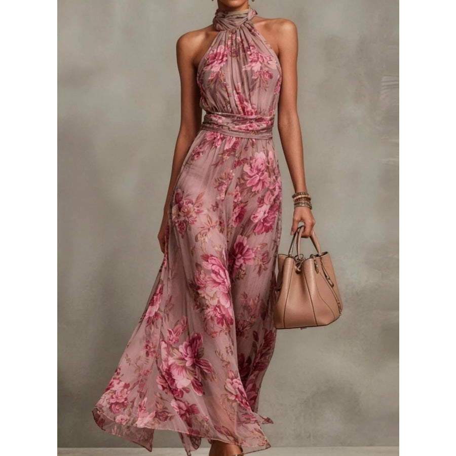 Full Size Floral Print Sleeveless Maxi Dress Plus Size Pink / XS Apparel and Accessories
