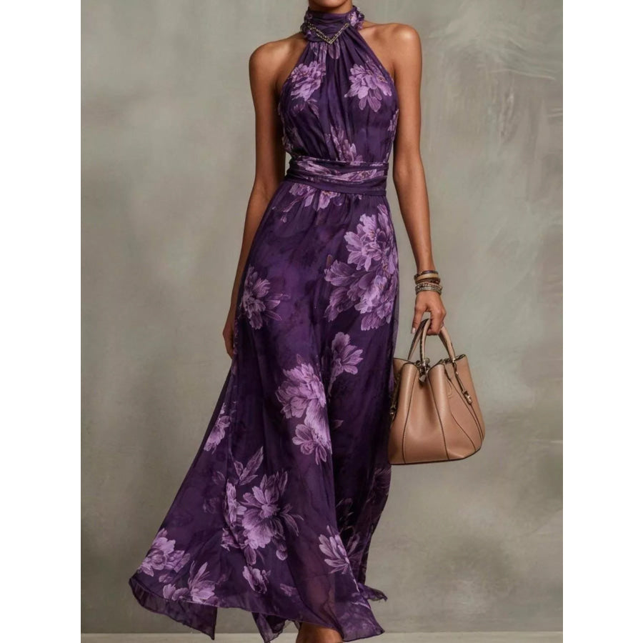 Full Size Floral Print Sleeveless Maxi Dress Plus Size Purple / XS Apparel and Accessories