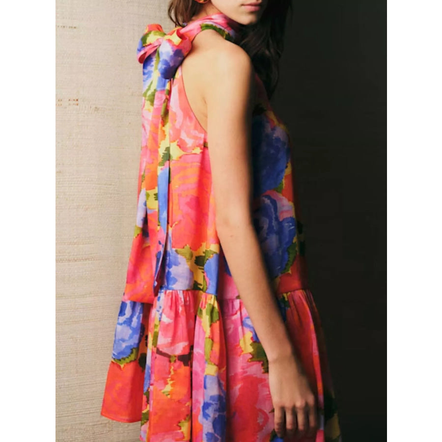 Full Size Floral Print Sleeveless Mini Dress Plus Apparel and Accessories