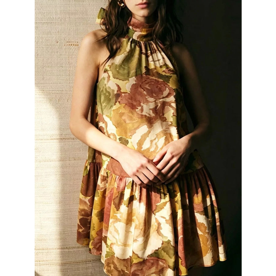 Full Size Floral Print Sleeveless Mini Dress Plus Apparel and Accessories