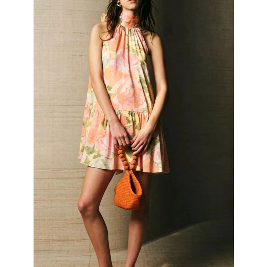 Full Size Floral Print Sleeveless Mini Dress Plus Apparel and Accessories