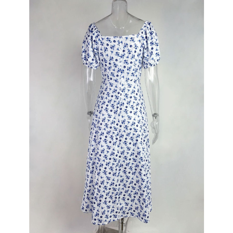 Full Size Floral Print Tie Front Slit Dress Plus Size Apparel and Accessories