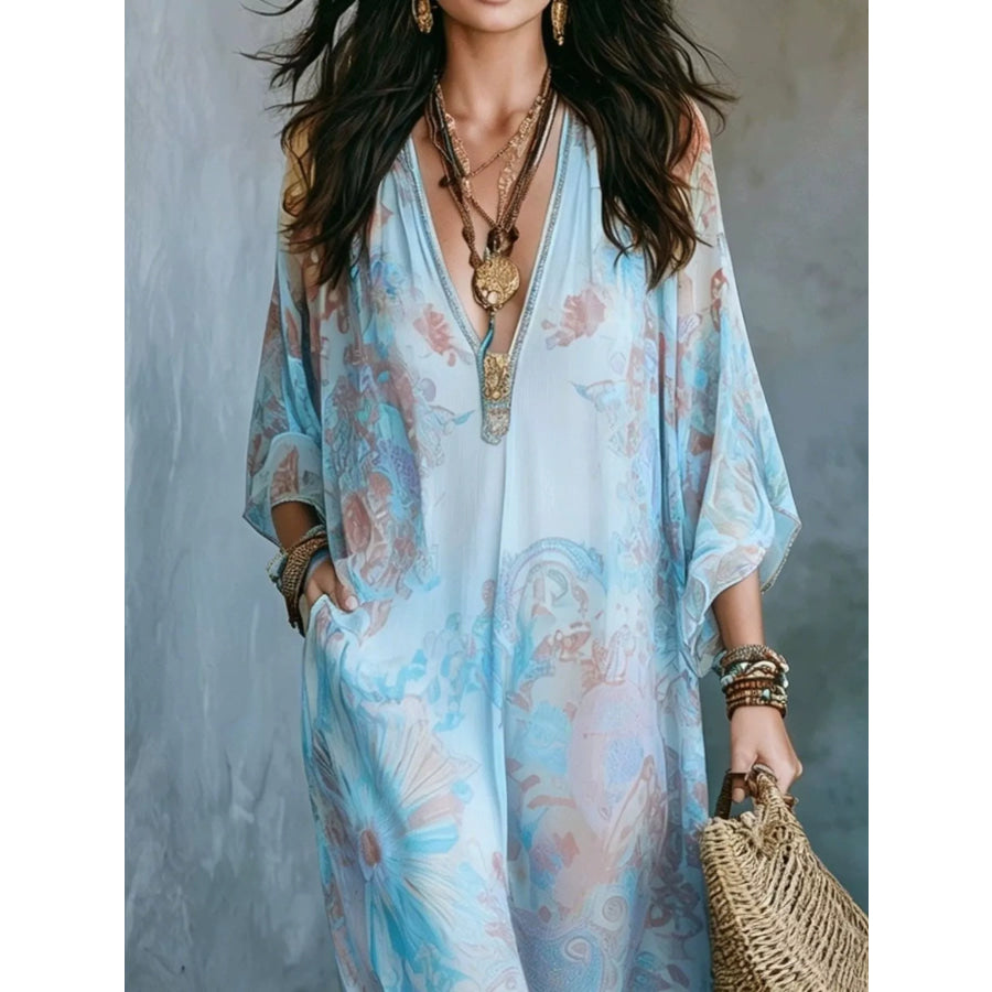 Full Size Floral Print V-Neck Maxi Dress Plus Apparel and Accessories