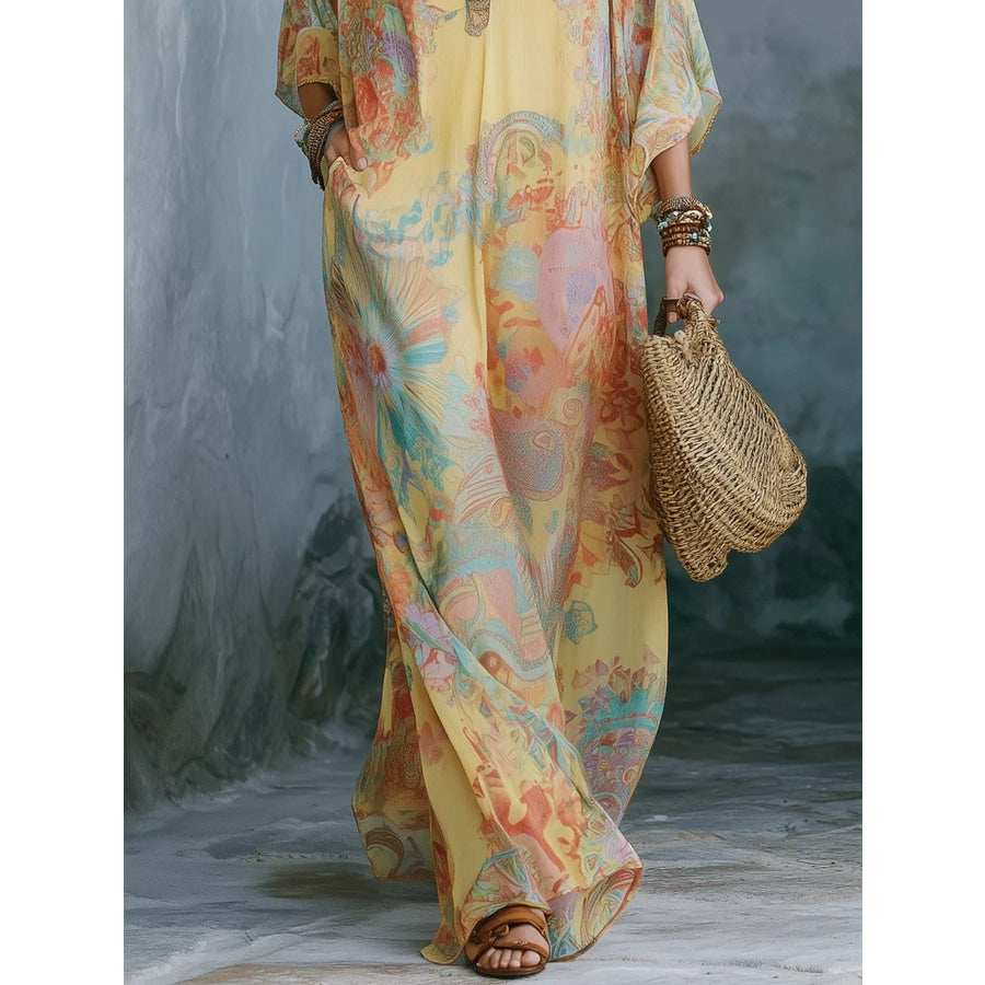 Full Size Floral Print V-Neck Maxi Dress Plus Apparel and Accessories